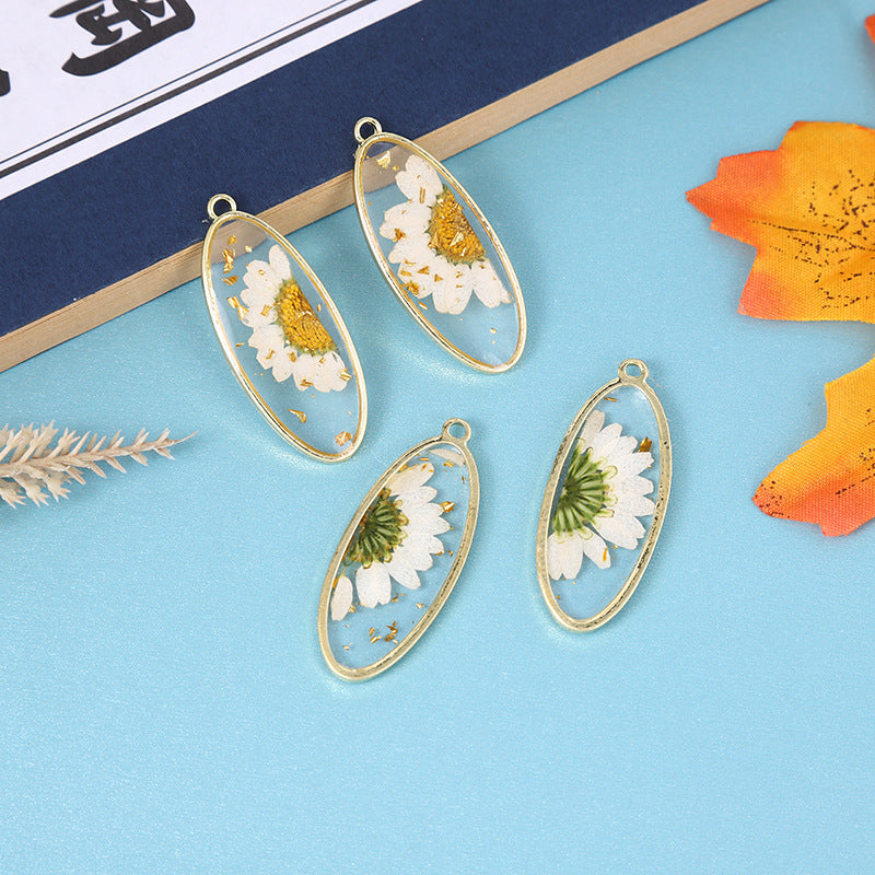 Wholesale 10pcs/pack Oval Water Drops Plant Dried Flower Pendant Leaves Flowers Transparent Resin Handmade DIY Necklace Accessories